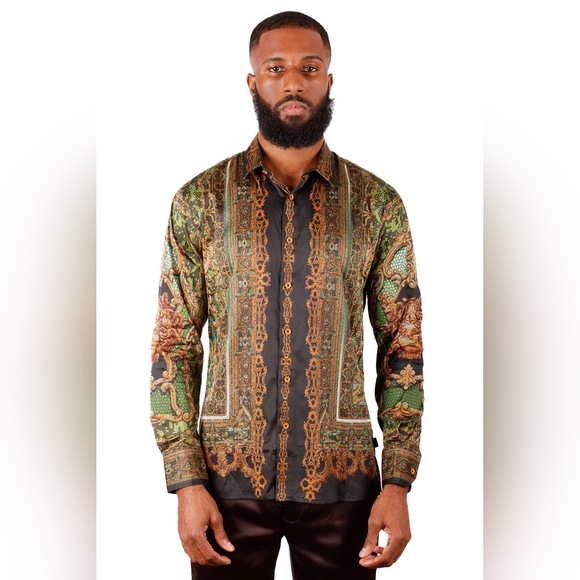 NWT Barabas Virago Stone Rhinestone Long Sleeve Shirt Size M - Picture 2 of 11